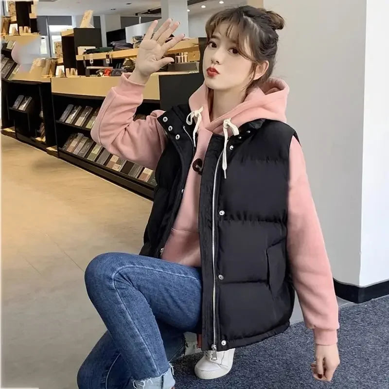 2024 Autumn/winter New Women's Outerwear Simple Shoulder Vest Versatile Half-polo/turtle Neck Sleeveless Horse Rider Vest Trendy