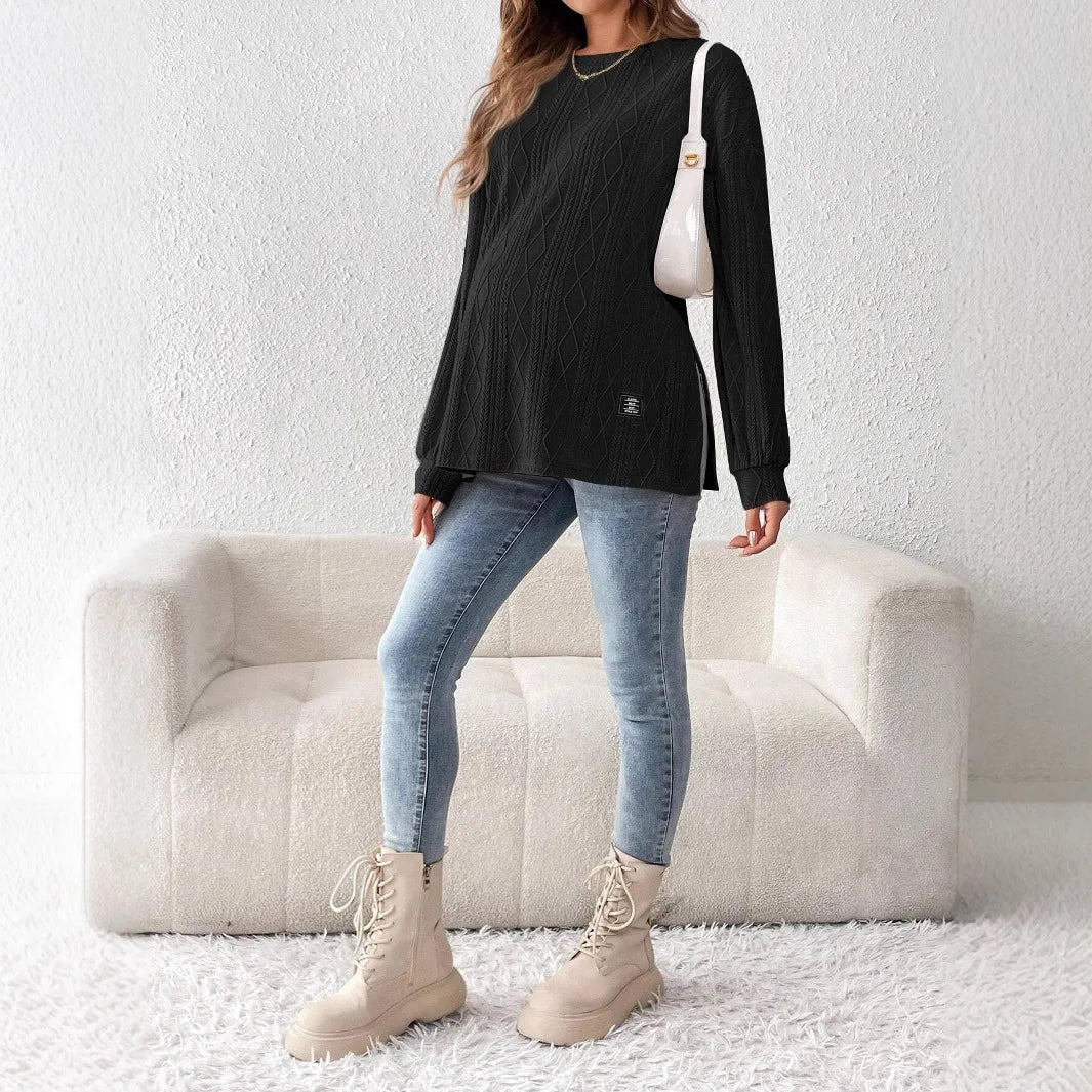 Pregnant Women Clothing Tees Maternity Clothes Pregnant Women Wear Round Neck Long Sleeve Monochrome Daily Leisure T-shirt