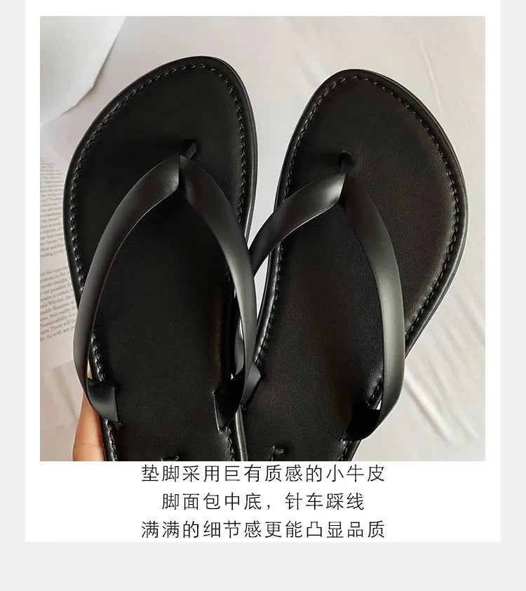 Slippers Casual Low Female Shoes Rubber Flip Flops Slides Luxury 2025 Summer Flat Hawaiian PU Hoof Heels Rome Scandals Fabric Si