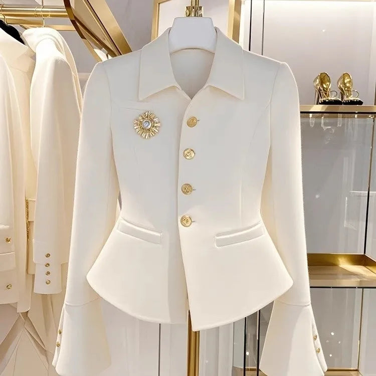 Women's Blazer Coat New 2025 Autumn Long Sleeve Casual Single Breasted Elegant Office Waist Ladies Suit Jacket Lady Outerwear