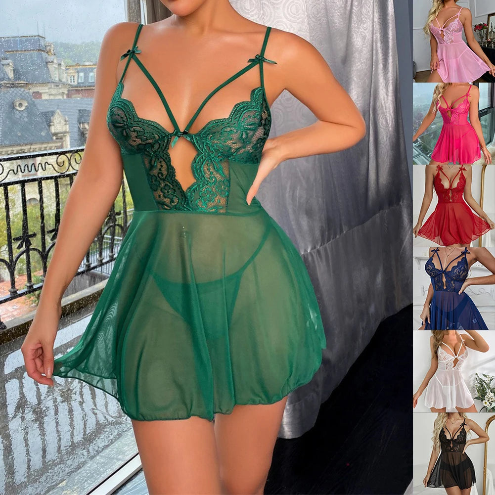 Sexy Lingerie Women Nightgown G-string Pajama Lace Night Dress Costume Underwear