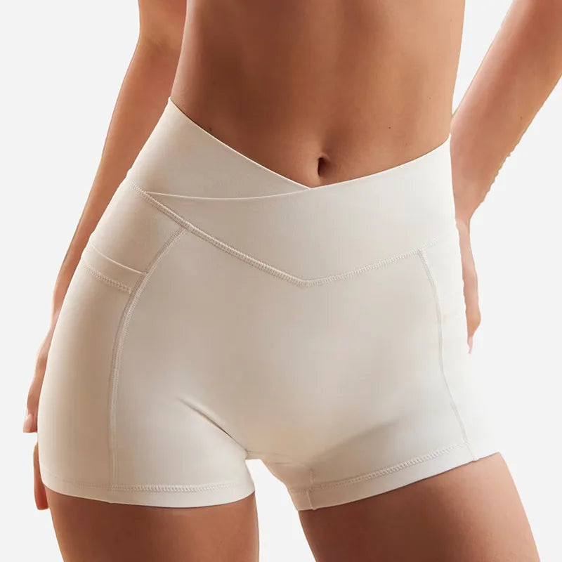 Women's Yoga Suit High Elasticity Naked Breathable Elastic Cross Waist Shorts Hanging Neck Bra Beautiful Back Gym Exercise Set