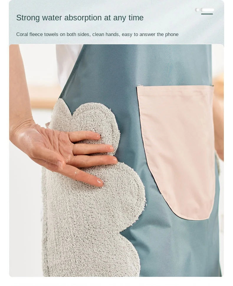 Cute Kitchen Apron for Women Waterproof and Oil Proof with Hand-Wiping Cover Wholesale