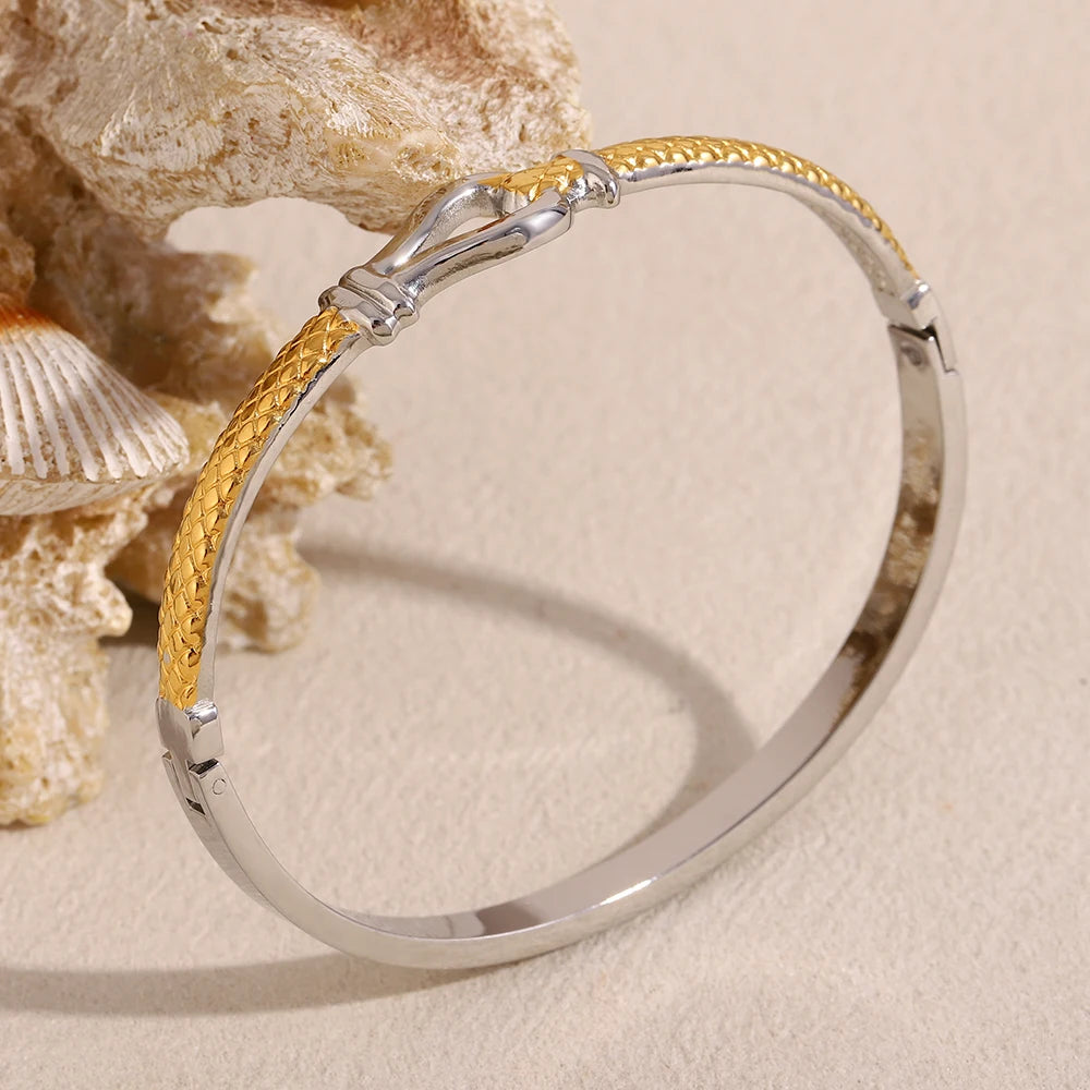 E.B.belle New Design Double Color Lines knot Bangles 18K Gold Plated Stainless Steel Waterproof Fashion Women Statement Jewelry