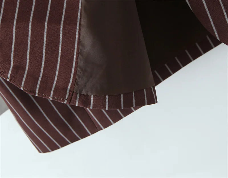 Women's Suit - Blogger Style Brown Striped Loose Fit Two-Button Versatile Blazer Spring and Autumn Fashion Women's Wear