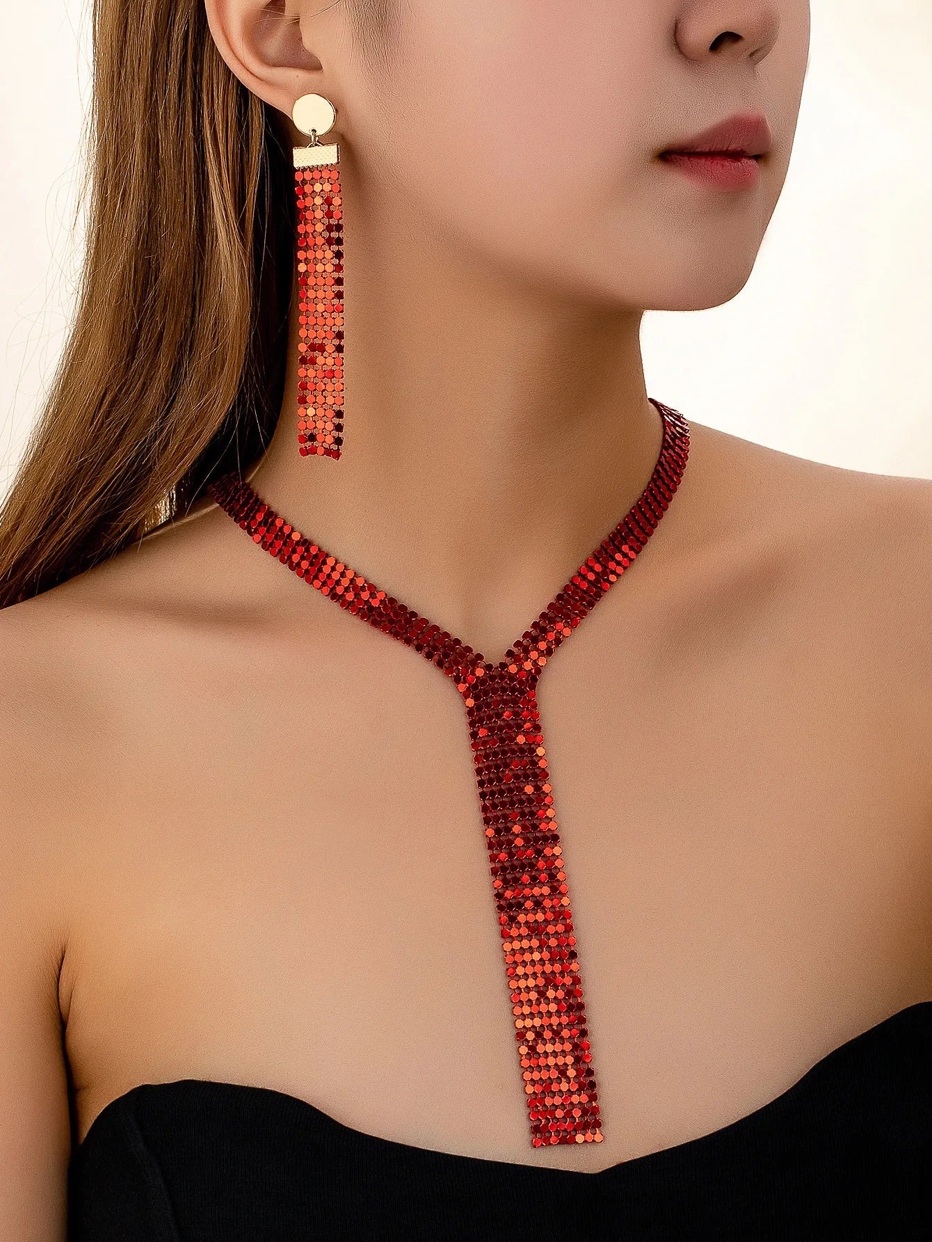 Jewelry Set For Women Girls Earrings Necklace Personality Exaggerated Metal Holiday Party Gift OL ES004