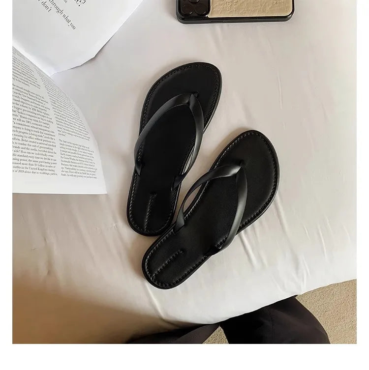 Slippers Casual Low Female Shoes Rubber Flip Flops Slides Luxury 2025 Summer Flat Hawaiian PU Hoof Heels Rome Scandals Fabric Si