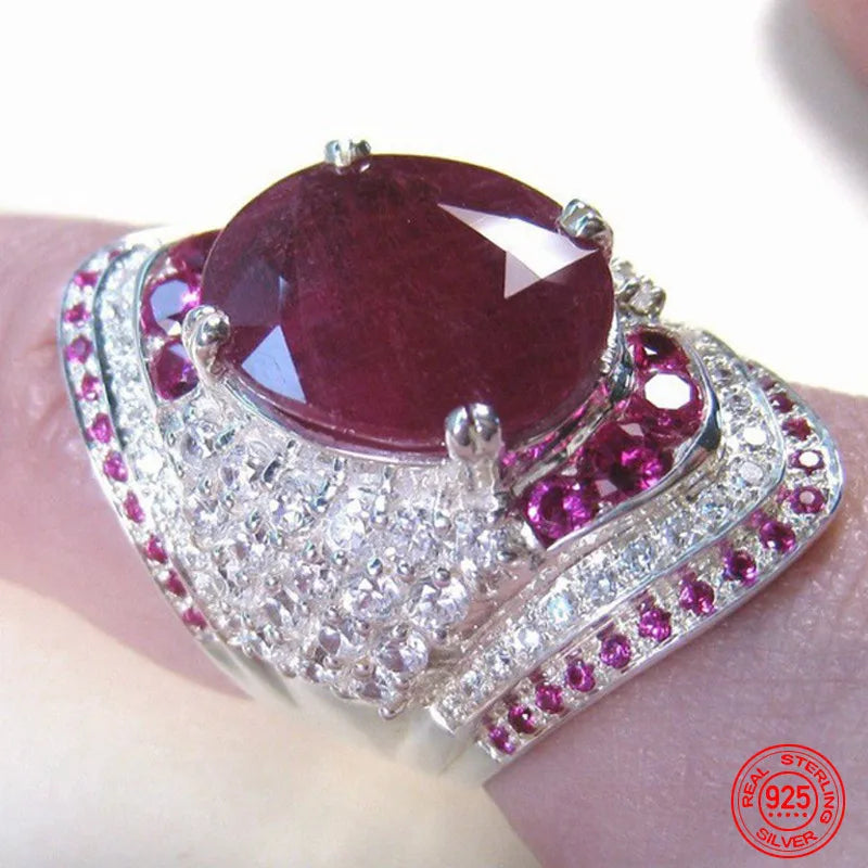 925 Sterling Silver Ruby Ring For Women Zircon Finger Rings Fashion Jewelry Gifts