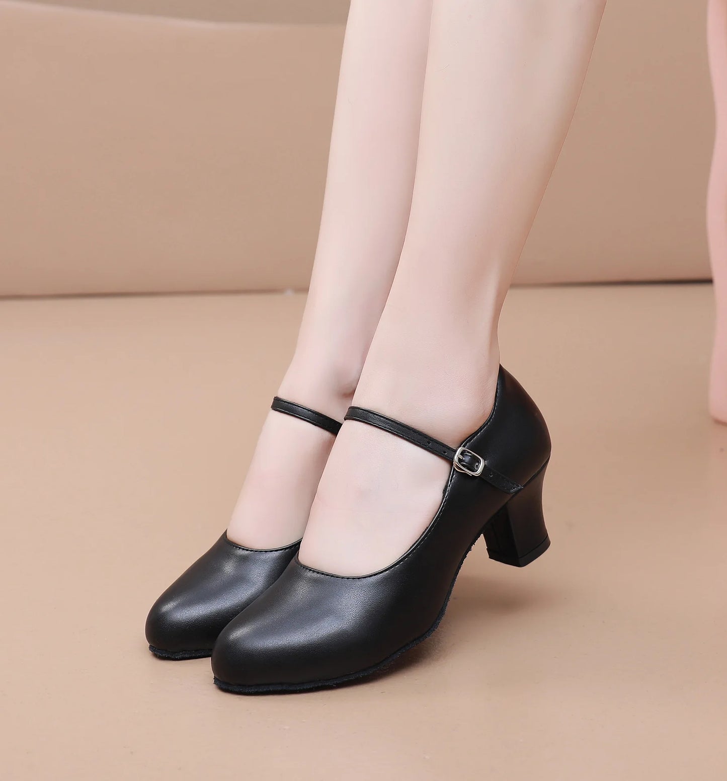 2025 Ladies Latin dance shoes black modern jazz dance shoes ballroom teacher shoes pu dance sneakers high heels 5.5cm