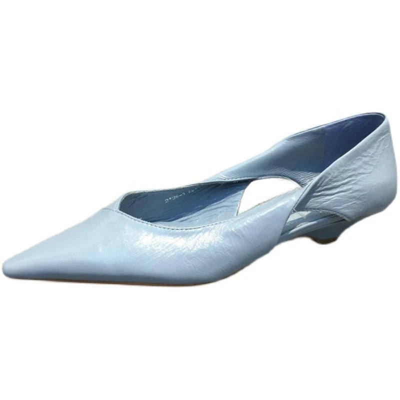 Shoes for Woman 2025 Comfortable Women's Summer Footwear Moccasins Blue Low Heel Elegant Pointed Toe High Quality Popular Young
