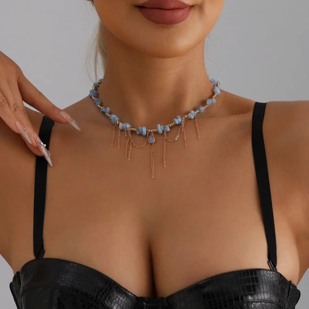 Water Droplet Necklace Tassel Necklace INS Style Collarbone Chain Natural Stone Pendant Necklace Women's Necklace Jewelry