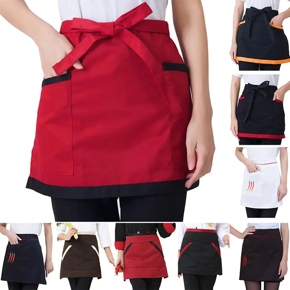 Kitchen Cooking Apron Unisex Striped Plaid Apron With Pocket Waterproof Men Women Waist Apron For Restaurant Bar Short Pinafore