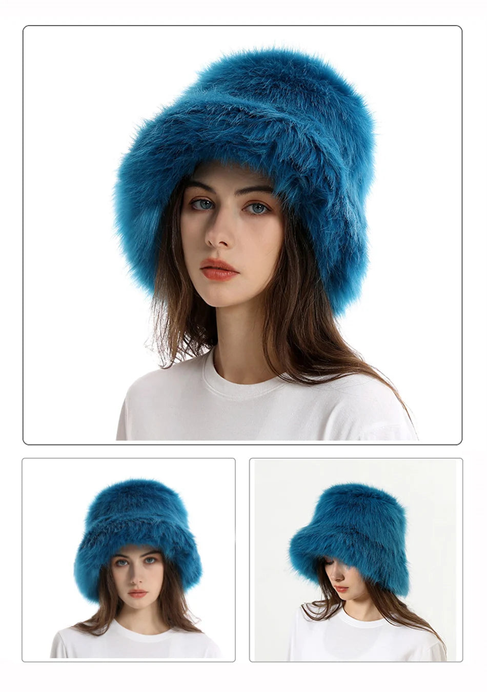 Hat Woman Winter Faux Fur Fisherman Hat Woman Versatile Warm Female Casual Party Fur Hats Women's Cap Ins Plush Bucket Hat