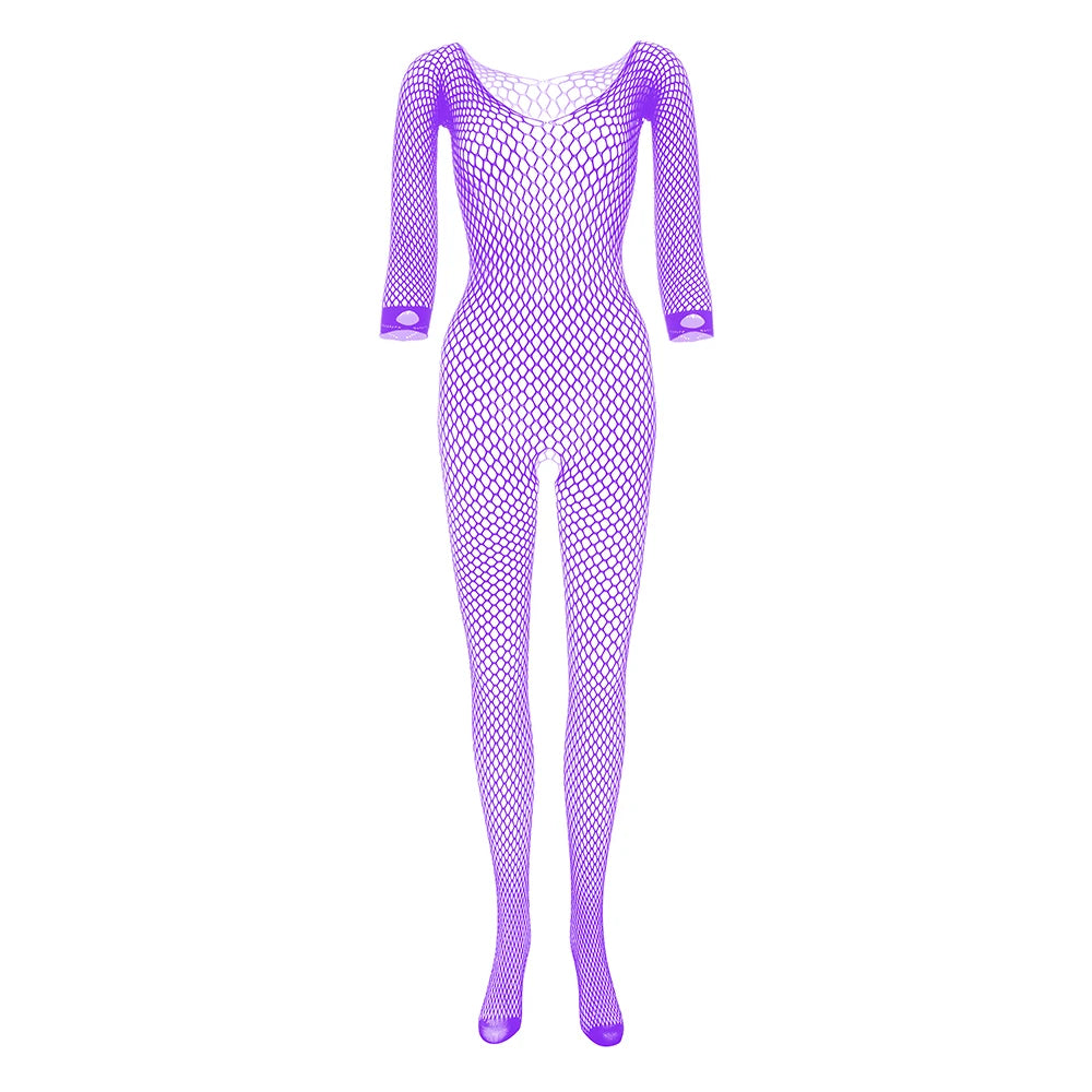Women Hollow Out Underwear Open Crotch Catsuit High Elastic Fishnet Tights Erotic Lingerie Ladies Bodystockings Teddies