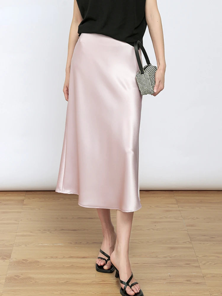 Elegant Skirts for Women Satin High Waisted 2025 New Slim Fit Long Skirt Fashion Temperament Simple Versatile Grey Black Skirts