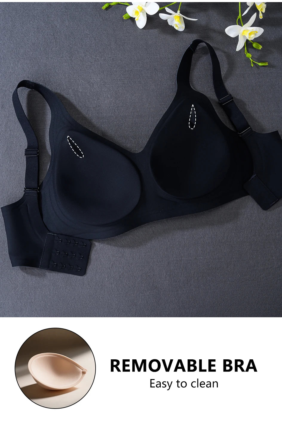 Women Underwire Bra Wide Adjuestable Strap Solid Color Plus Size Bras for Women Thin Removable Pads Underwear Sexy Black Bra