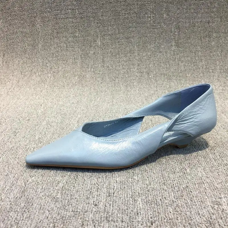 Shoes for Woman 2025 Comfortable Women's Summer Footwear Moccasins Blue Low Heel Elegant Pointed Toe High Quality Popular Young