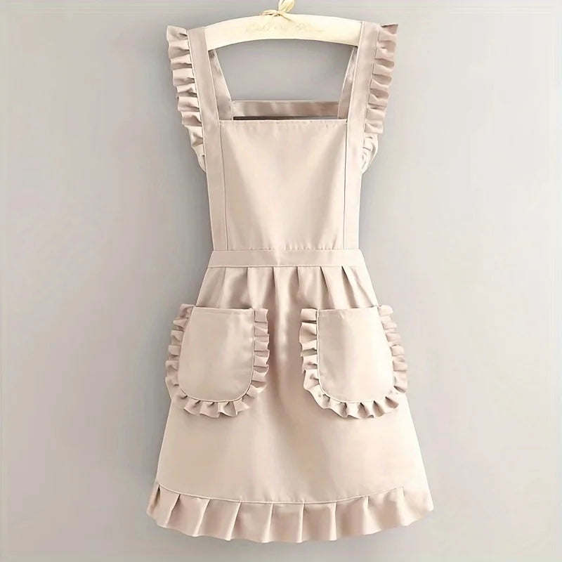 Korean Kitchen Apron - Princess style apron, adjustable neck and waist straps with pockets suitable for cooking and nail studios