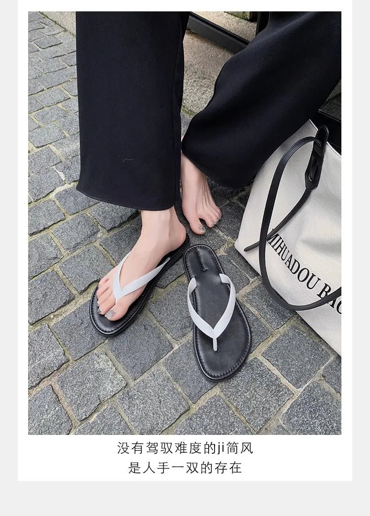 Slippers Casual Low Female Shoes Rubber Flip Flops Slides Luxury 2025 Summer Flat Hawaiian PU Hoof Heels Rome Scandals Fabric Si