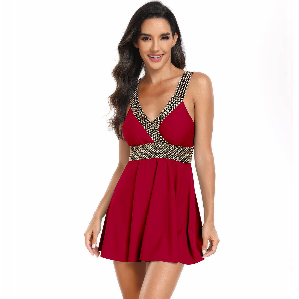 2025 Women Two Piece Swim Dress Wire Straped Swimsuit Padded Swimwear Female Tankini Solid Bather Bathing Suit Summer Beachwear