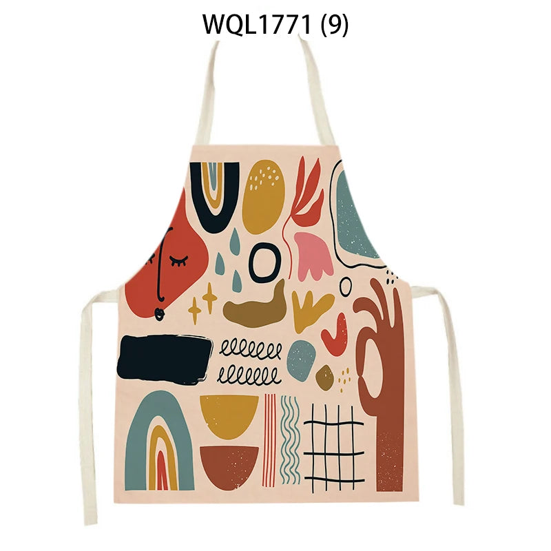 Kitchen Apron Modern Girl Plants Pattern Linen Aprons for Women Men Household Cleaning Apron Cooking Baking Accessories