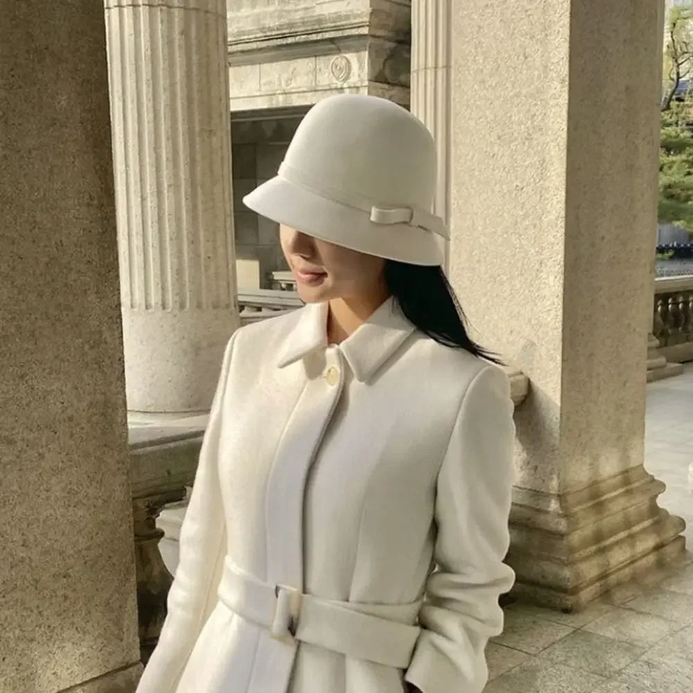 Women's Retro Hepburnesque Felt Hat - British Heiress Style with Bowknot, Formal Panama Cap for Autumn