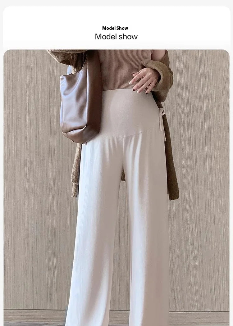 Maternity Trousers Spring and Autumn Outside Wear New Summer Petite Casual Drawstring Straight Wide Leg Trousers Maternity Wear
