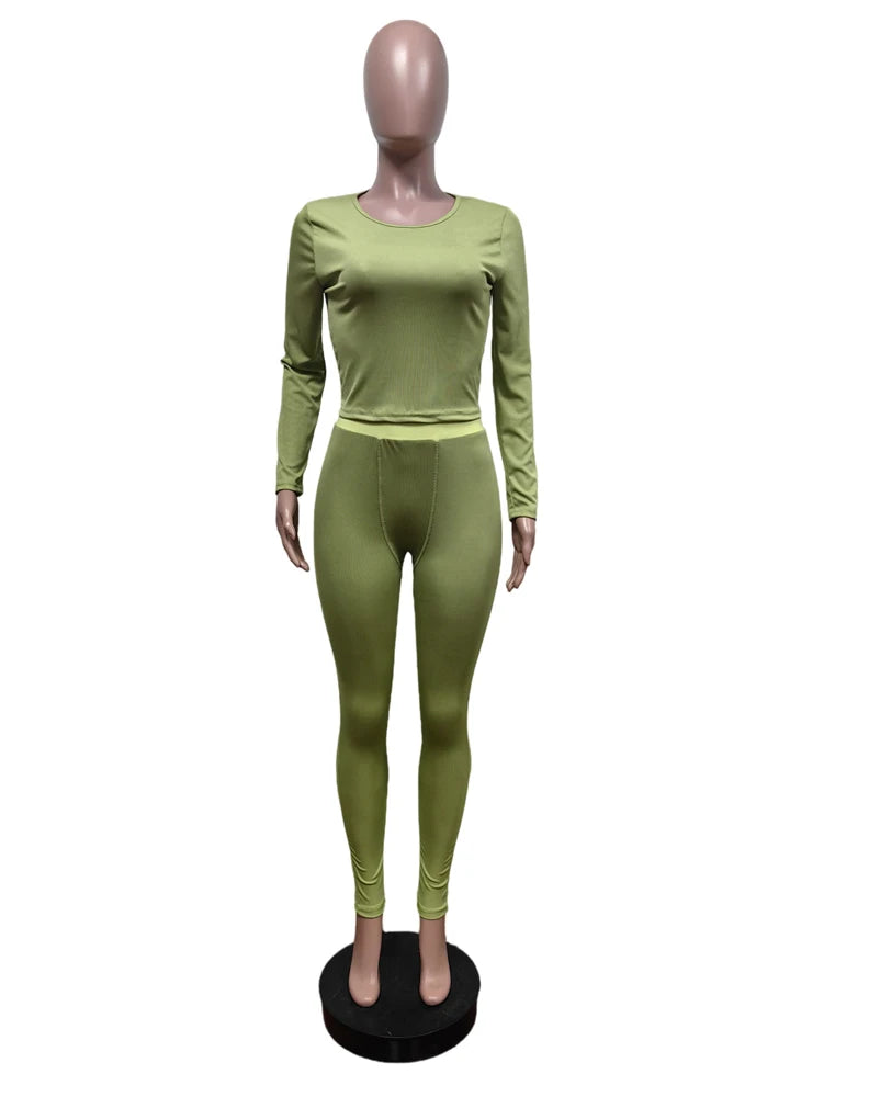 Elastic Yoga Outfits Lounge Sets for Women Autumn 2 Piece Set Ladies Activewear Basic Ribbed Long Sleeve Casual Jogging Suit