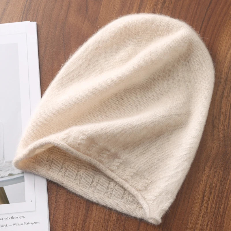Winter Hat Regardless Of Gender 100% Merino Wool Knitted 2024 New Women's Soft Warm Bean Hat Fashion Outdoor Curly-brimmed Hat
