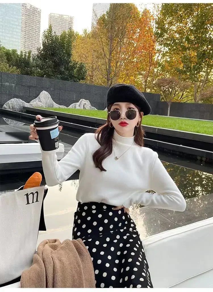 2025 Sweater For Women Casual Thick Warm Knit Plush Velvet Lined Pullover Tops Fall Winter Soft Knitwear Jumper New Slim Poleras