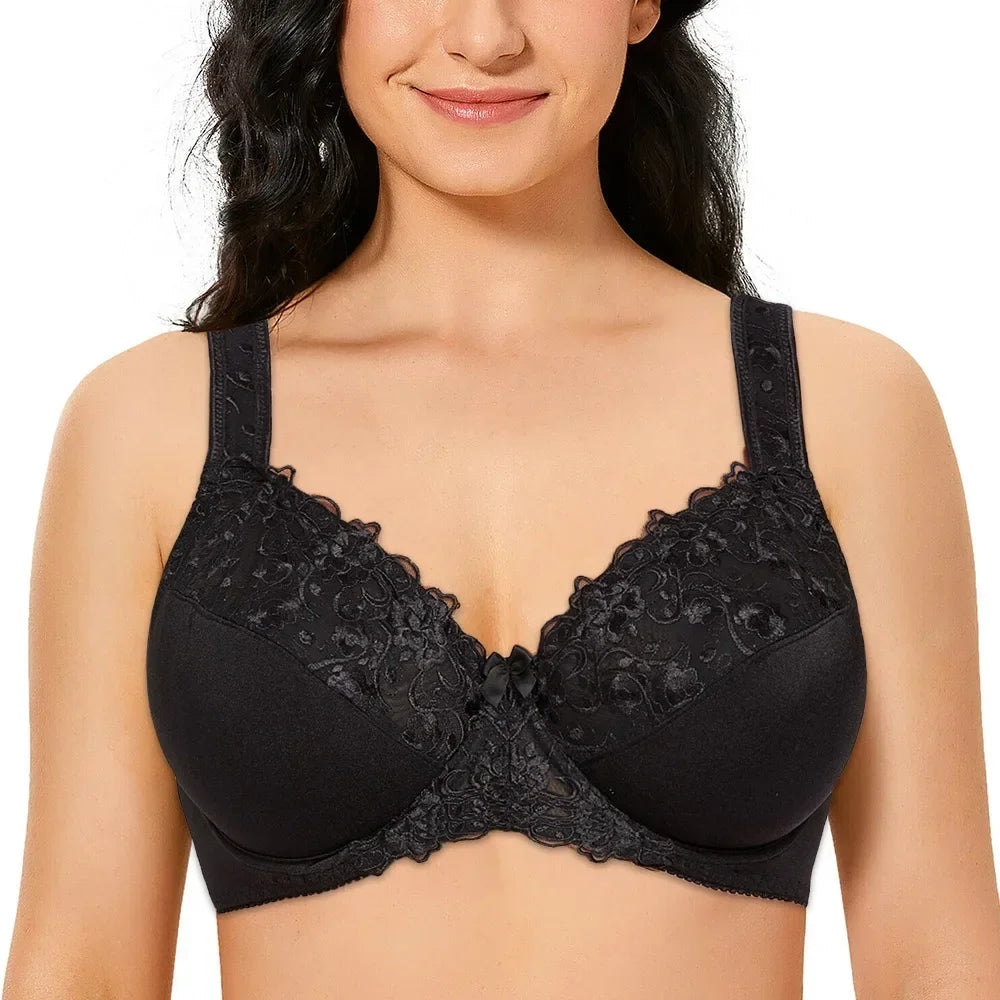 Bra For Women Lace Full Coverage Minimizer Non-Padded Underwire Woman Floral Embroidery Female Plus Size B C D E F G H I NM21