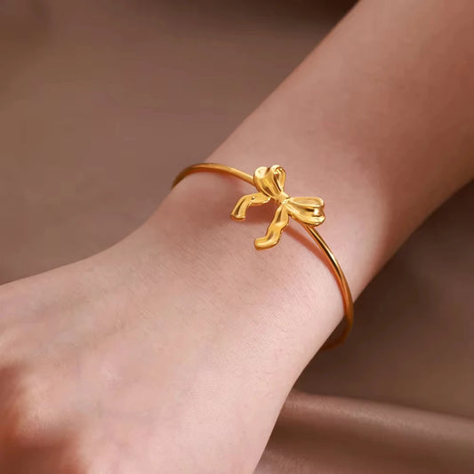 Bow Knot Bangles Bracelet For Women Stainless Steel Bangle Classic Simple Open Adjustable Wrist Jewelry Accessories pulseras BFF