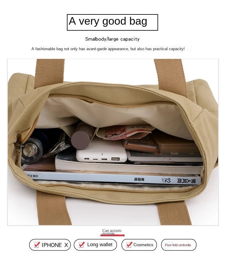 Women's handbag Fashionable Women's Canvas Top-Handle Bag for Daily Commuting and College Style Student Outfit Shoulder Bag