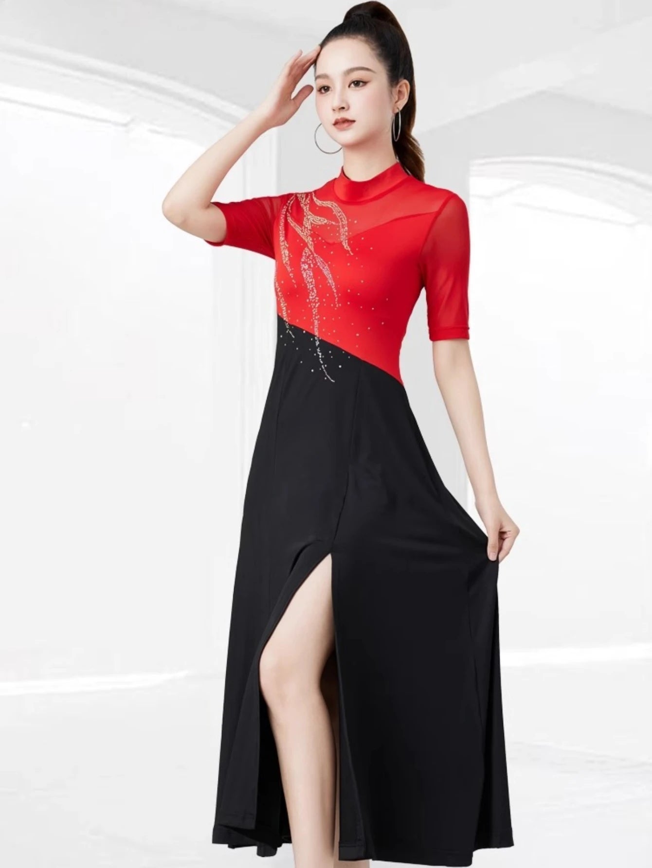 Women Evening Dresses Advanced Latin Dance Practice Suit Diamond Embellished Samba Party Dresses Standard Competition Uniform