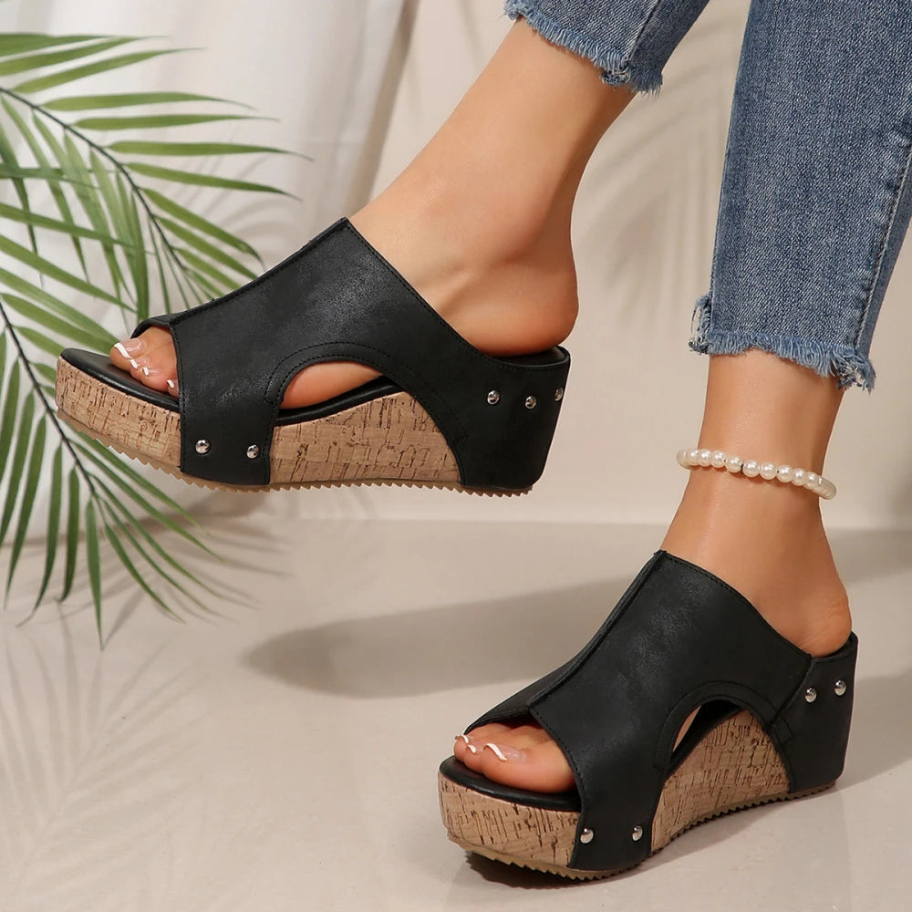 Sandals Women Summer 2025 Fashion Wedge Shoes For Women Non-Slip Slip On Women's Sandals Retro Women Heels Footwear Female