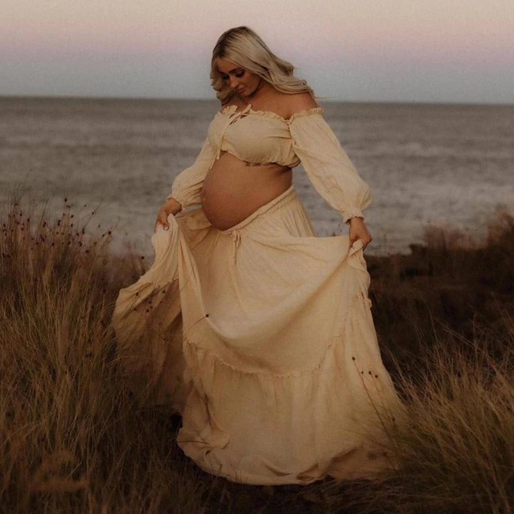 Maternity Dress For Photoshoot Pregnancy Vintage Pregnant Women Wear Comfortable Linen Cotton Dress Bohemian Boho Pregnant Dress