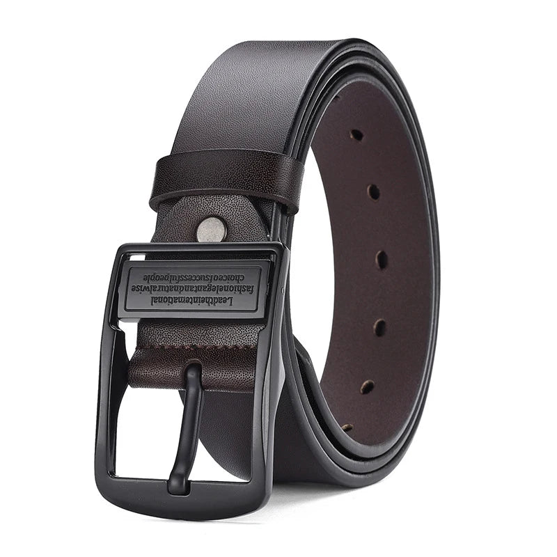 Men's leather belt, black buckle, new style, fashionable, trendy, light luxury, casual, versatile, suitable for jeans, pin buckl