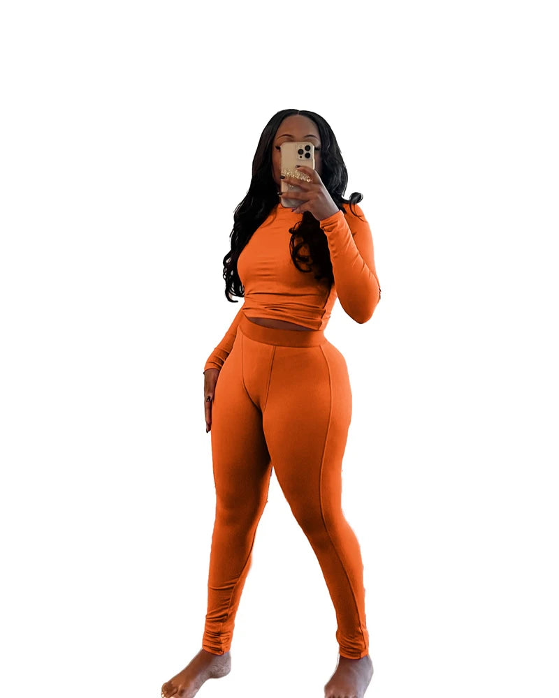 Elastic Yoga Outfits Lounge Sets for Women Autumn 2 Piece Set Ladies Activewear Basic Ribbed Long Sleeve Casual Jogging Suit