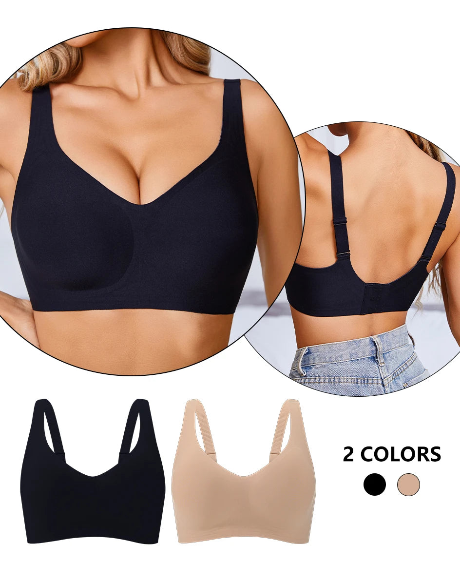 Women Underwire Bra Wide Adjuestable Strap Solid Color Plus Size Bras for Women Thin Removable Pads Underwear Sexy Black Bra