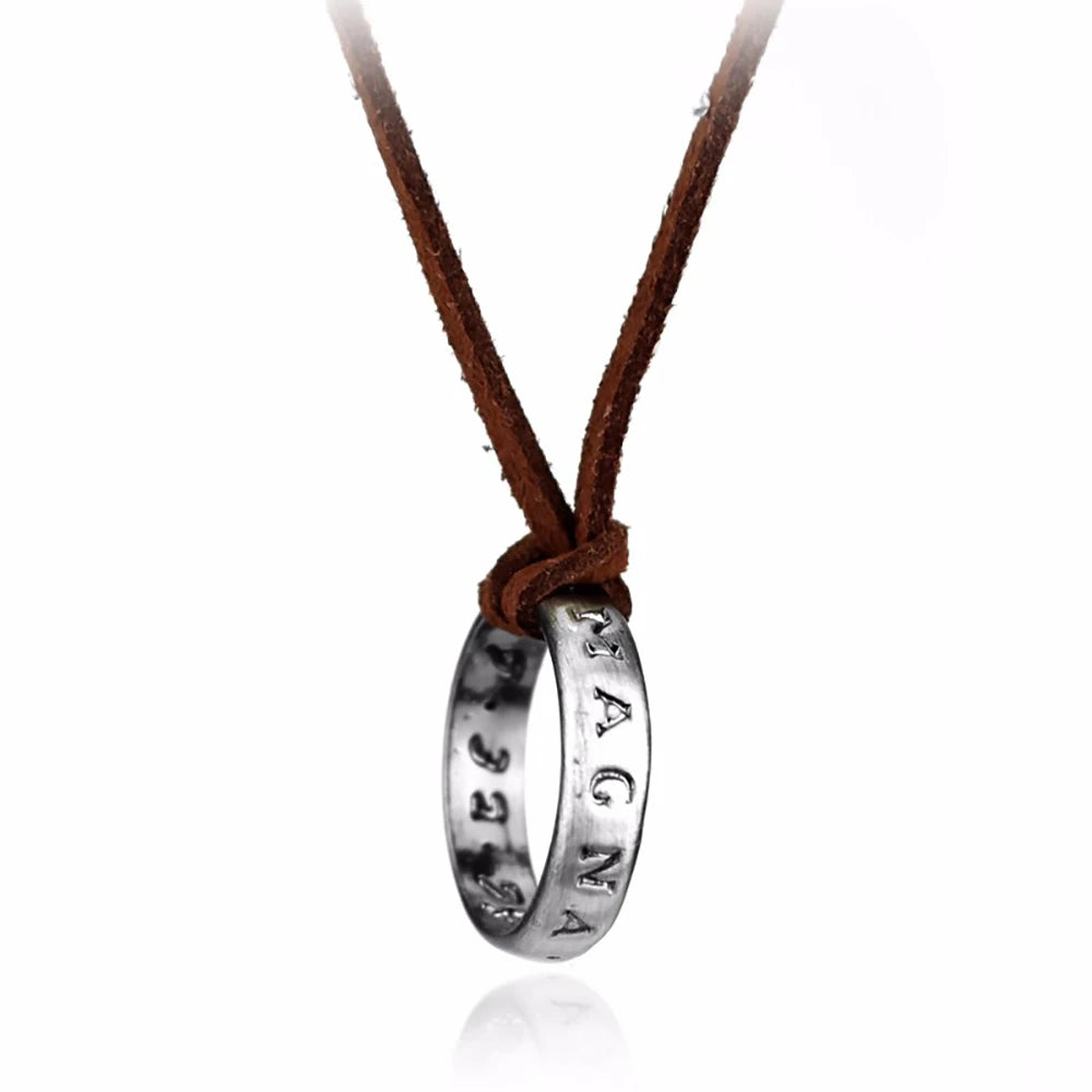 Movie Game Uncharted 4 Necklace Nathan Drake Cosplay Ring Leather Code Ancient Vintage Pendant Jewelry Prop