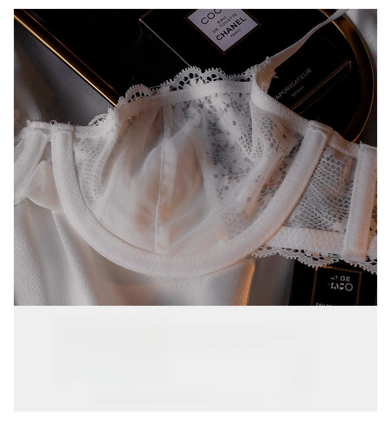 Sexy Hot Bra for Women Half Cup Ultra-thin Lace Large Breasts Show Small Chest Anti-sagging Bra Set Lencerias Sexy Underwear