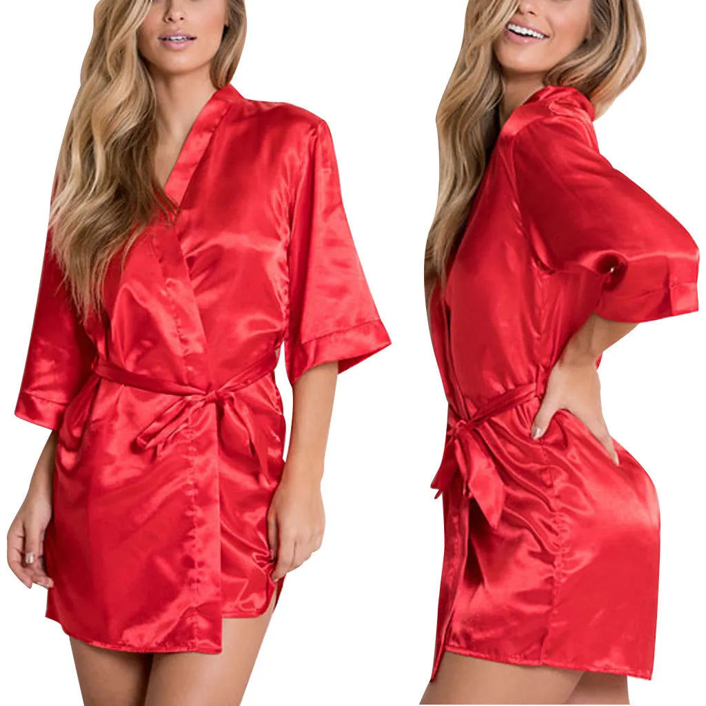 Women'S Pajamas Womens Sexy Satin Sleepwear Lingerie Nightwear  Night Gown Robe Women'S High-Quality And Comfortable Nightgown
