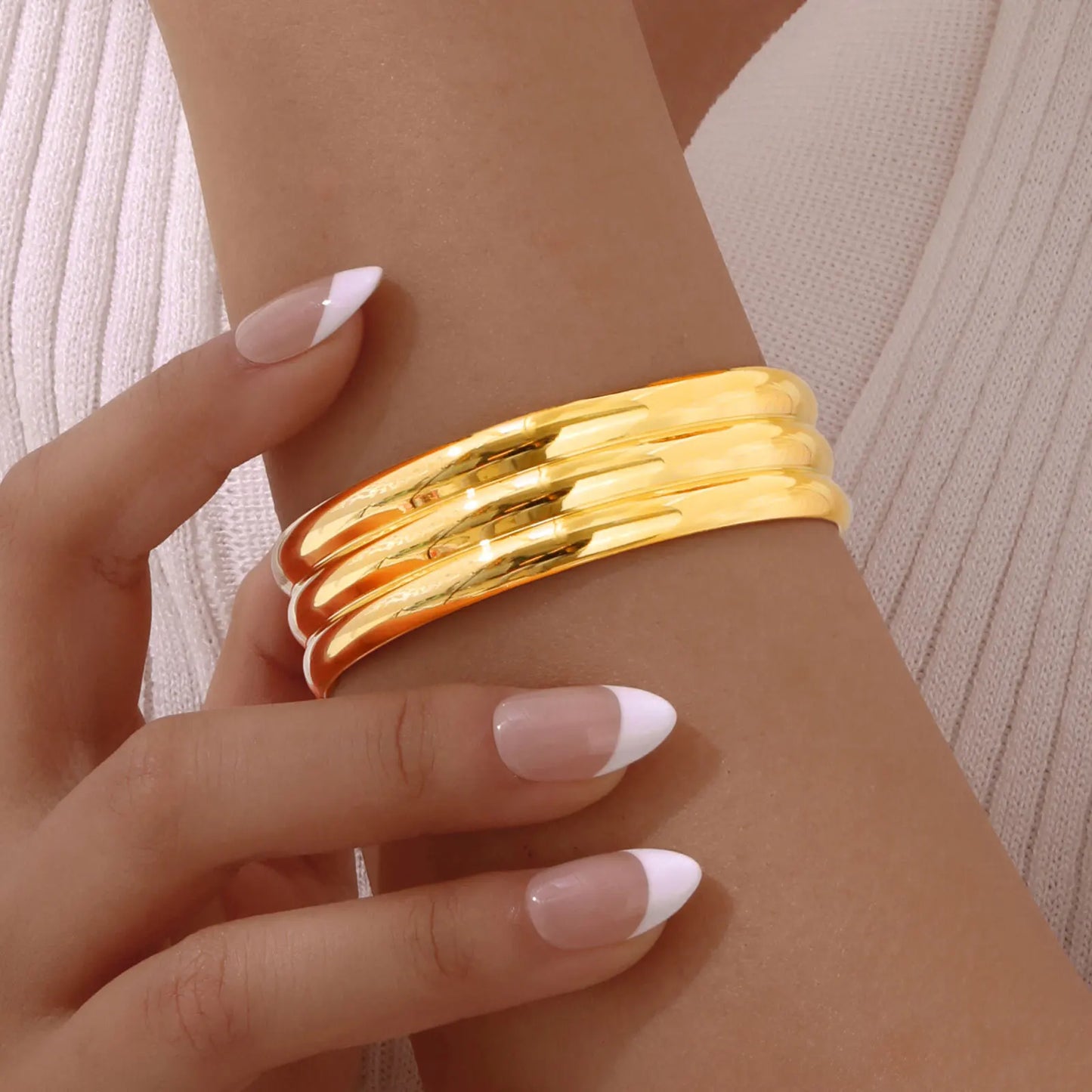 Simple Bangle for Women, Luxury Geometric Adjustable Stainless Steel Bangles, Stainless Steel 18K Plated Vintage Jewelry Gift