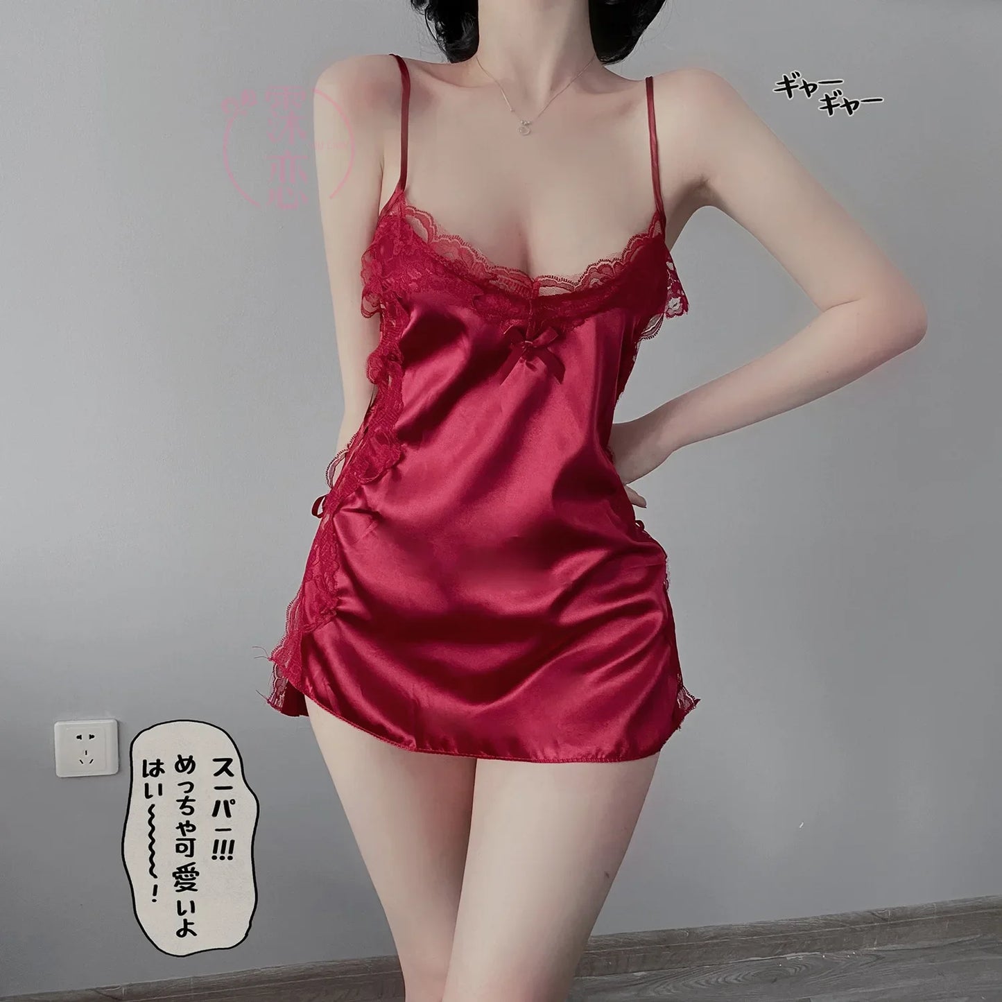 Satin Nightgown Lady Sexy Bowknot Lace Lingerie Spaghetti Strap Night Dress For Women Nighties Sleeveless Sleepwear Nightwear