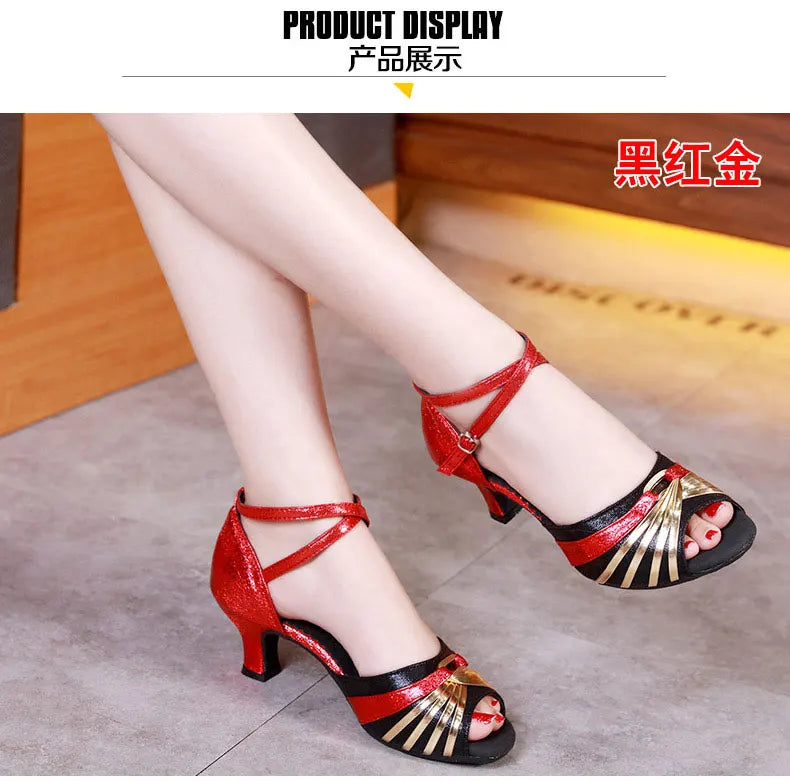 Women's Bachata Swing Salsa Latin Ballroom Dance Shoes Outdoor High Heels Peep Toe Performance Latin Dance Shoes for Woman