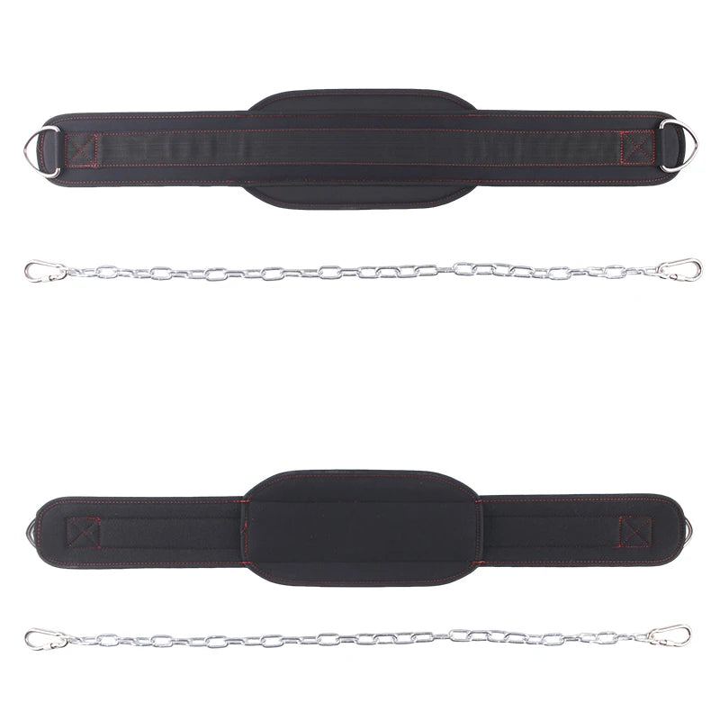 Black thick dip belt for weightlifting training,Pull Ups belt with chain,Powerlifting and Bodybuilding Workouts Waist protection
