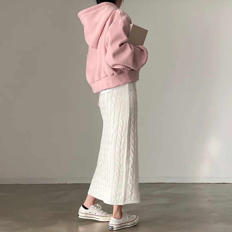 Solid Knitted Skirts For Women 2023 Fashion Autumn Winter Slim Long Skirt Vintage Casual Elastic High Waisted Straight Skirt New