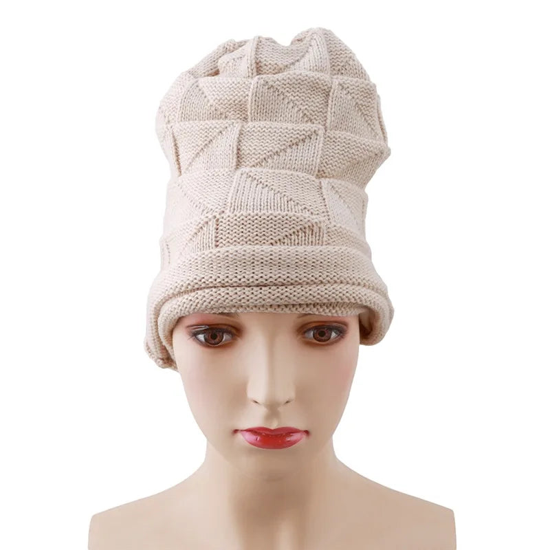 Knitted Hat Women's Autumn And Winter Head Cap Fashion Solid Color Outdoor Windproof Keep Warm Thicken Knitted Hats