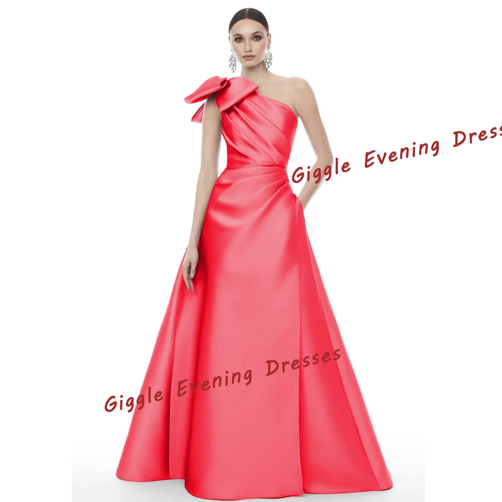 Giggle Customized  Party Formal Gown For Women Satin A-line Bow One-shoulder Floor Length elegant luxurious evening dresses 2025