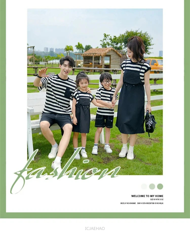 Dress 2025 Woman Family Couple Matching Clothes Parent-child Mom Daughter Dress Dad Son T Shirt Sibling Brother Sister Outfits
